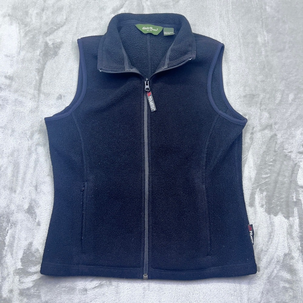 VTG Eddie Bauer Womens Vest Fleece Polartec Full Zip Sleeveless Black S Canada